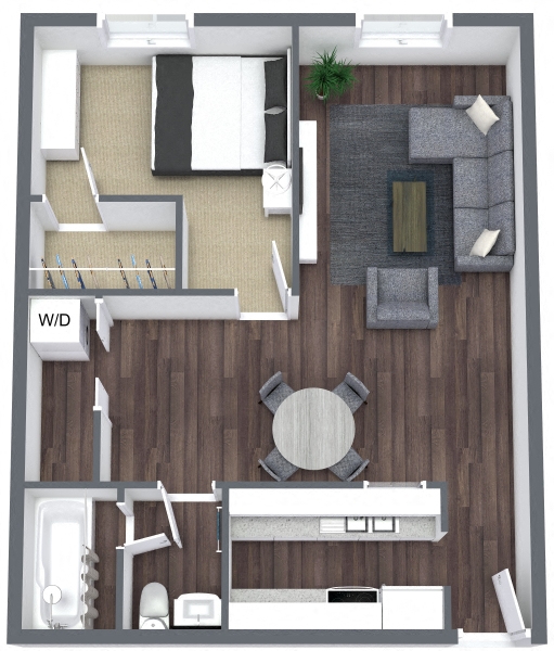 Floor plan for 1 bed, 1 bath, 560 sqft